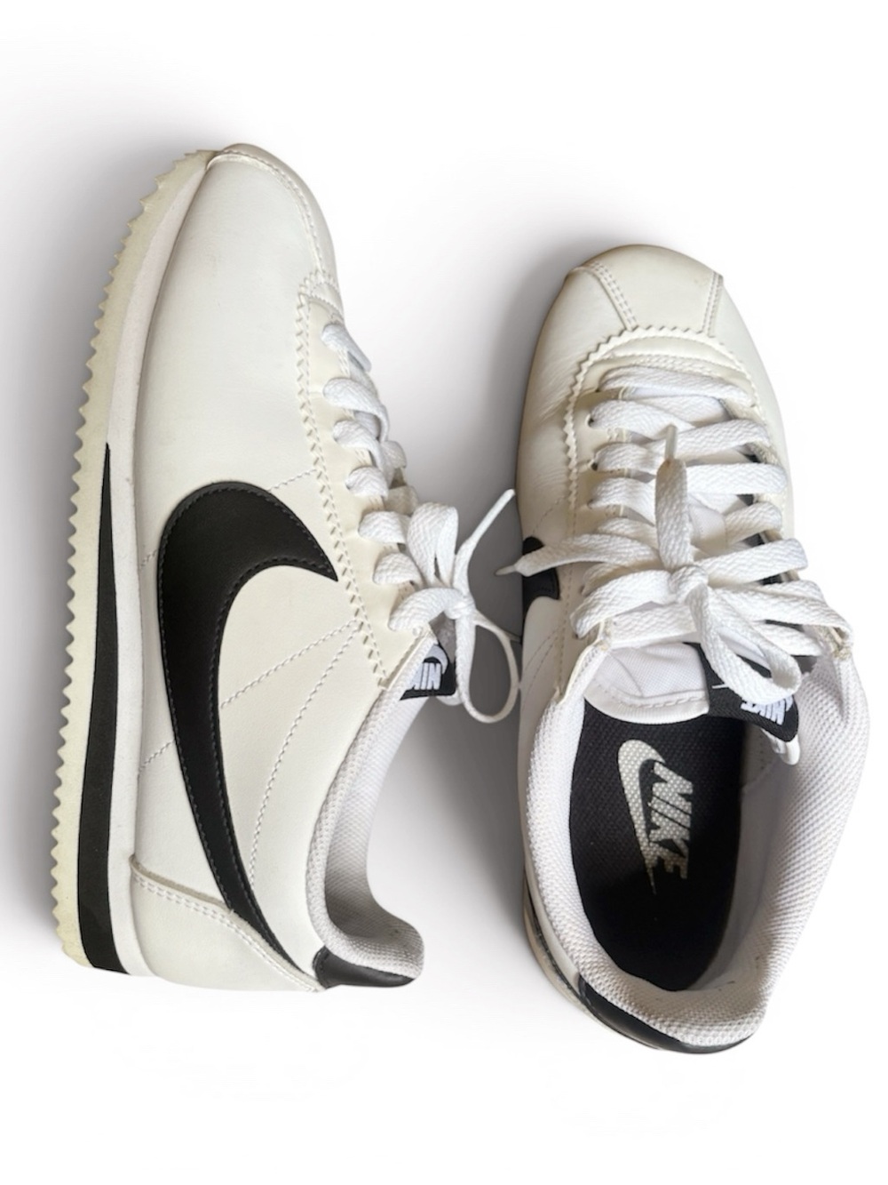 Nike White and Black Leather Cortez Sneakers